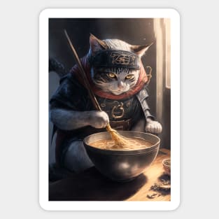 Shinobi cat eating ramen noodle, animae, japanese, food, ninja Sticker